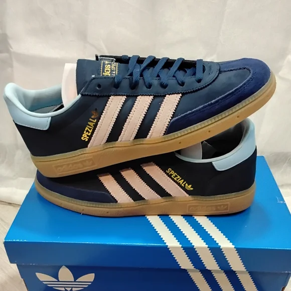 NEW Adidas Womens Handball Spezial Navy Blue Pink Stripes Baby Blue Shoes SZ 9 - Picture 8 of 14